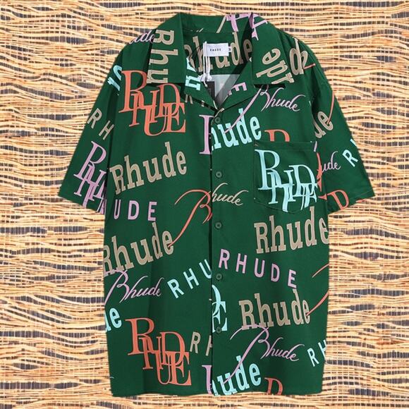 Rhude Green Men's Short Sleeve Shirt